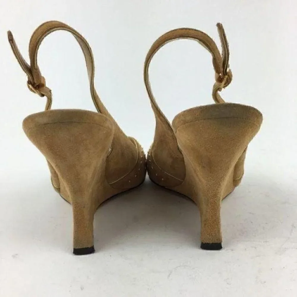 Nina Heels Size 8 38 tan Suede Studded Peep Toe Wedges